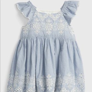 BABY GAP, BLUE & WHITE EYELET DRESS, 0-3M